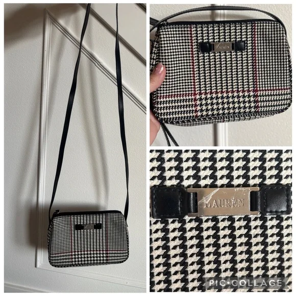 !!SOLD!!Lauren Ralph Lauren Black and White Checkered Tote Bag Set - Picture 2 of 13